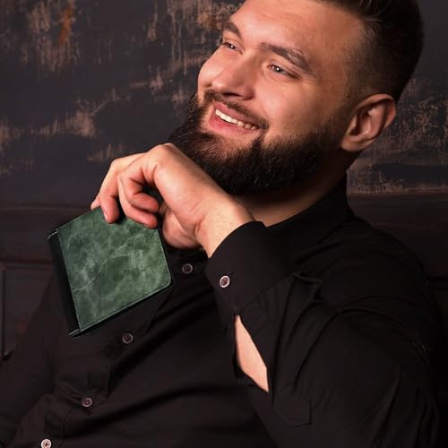 Green Leather Wallet for Men |RFID Blocking | Bifold | Slim Wallet for Men with 8 Credit Card Holder| Emerald Green Marble Texture Money Clip for Men4
