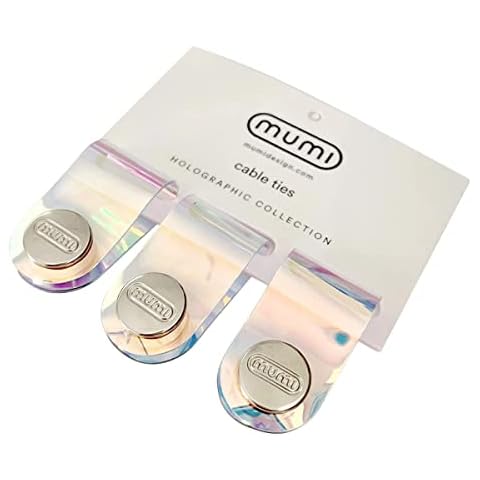 MUMI Holographic Cord Organizer - Cable Organizer - Stylish Cable Ties - Cord Wrap Cable Management - 3.1 x 0.78 inches Cable Straps Set of 3 Cover