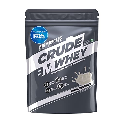 Image of Bigmuscles Nutrition Crude Whey 1kg, Whey Protein Concentrate 80%, 24g Protein, 5.5g BCAA, 4 g Glutamine & Bigmuscles Nutrition Real Mass Gainer [Chocolate], 1000 Calories Per Serving 10 Servings