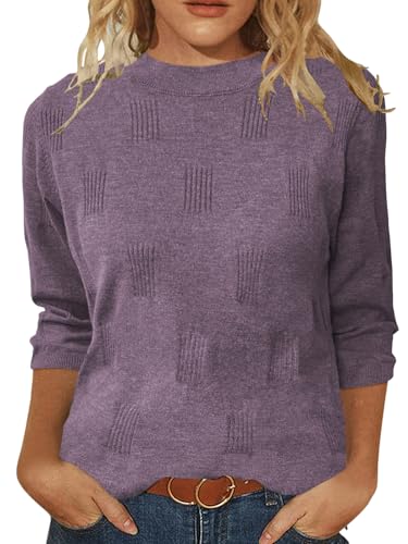 Sweaters for Women 3/4 Sleeve Tops Round Neck Loose Casual Tunic Blouses