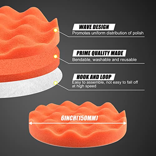 6 Inch Car Polishing & Buffing Sponge Pads Kit Wool Bonnet Pads for Household Electric Drill and Auto Polisher with 8mm M14 Drill Adapter for Washing Cleaning Waxing Dusting, 11PCS by POLIWELL - Image 3