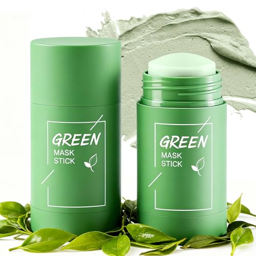 2 Pezzi Green Tea Mask Stick, Maschera al Tè Verde per Viso, Maschera Argilla Viso, Pulizia Profonda dei Pori, Rimozione Punti Neri, Controllo Olio, Idratazione, Stick Portatile
