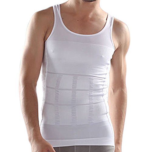 Slimming Body Shaper Tummy Waist Magic Compression Muscle Shirt Undershirt, White, Small