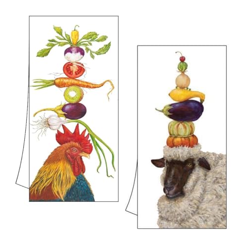 DANI & NIC Vicki Sawyer Kitchen Towels - Set of 2 - Homer and The Harvester - Rooster Kitchen Towel - Sheep Hand Towel - Decorative Dish Towels Towels