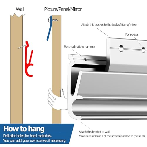 Image of 12 Inch Low Wall Damage French Cleat Picture Hanger with Pin Sized Nail Holes,No Stud Mounting Bracket Hangers Picture Hanger Frame Hanging System Kit for Rental Apartment for Art, Mirror - 1 Pair