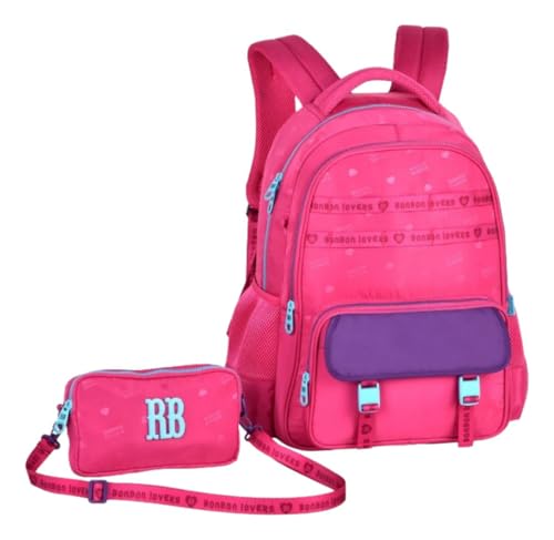 Rebecca Bonbon Mochila Escolar Urban com Bolsa Removível, Rosa e Roxo, 2 em 1, Compartimentos Múltiplos, Alças Ajustáveis