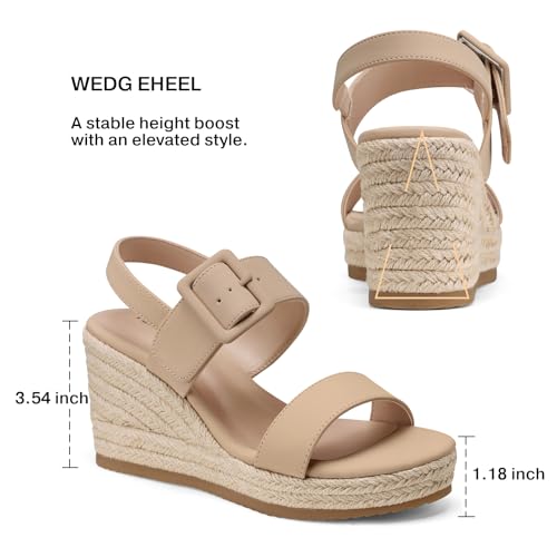 Image of TEMOFON Espadrilles Wedge Sandals for Women: Slip On Elastic Ankle Strap Platform Sandals Dressy Comfortable Summer Wedges Heels Shoes