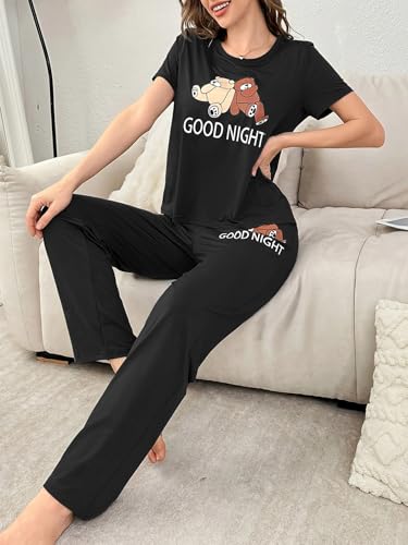 Image of Women's Korean Style Night Suit Set | Cotton Half Sleeve Top & Pyjama Set | Round Neck Printed Nightsuit | Comfortable Nightwear & Loungewear for Women | Sleepwear Pjs Lounge Set |Co-ords Outfit