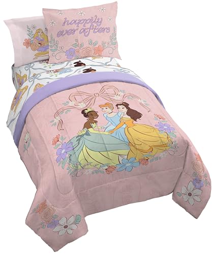 Jay Franco Kids Comforter Set Includes Sheets and Pillow Covers - Soft and Cozy Bed Set for Stylish Room Decor Pink Disney Princess 7 Piece Full