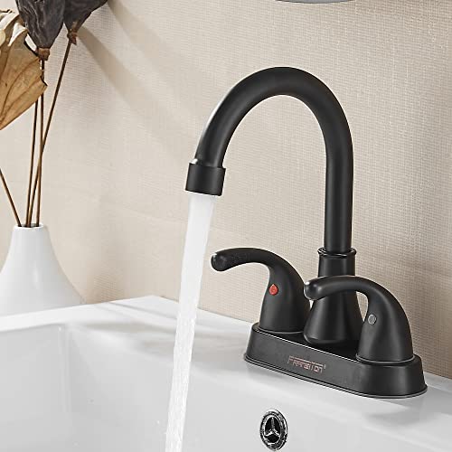 Fransiton 4 Inch 2 Handle Bathroom Sink Faucet Lead-Free Matte Black Bath Sink Faucet With Pop-Up Drain Stopper And Supply Hoses #TOP6
