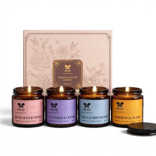 IRIS Aroma Glass Jar Candle Set of 4 | Scented Candles Gift Pack ...