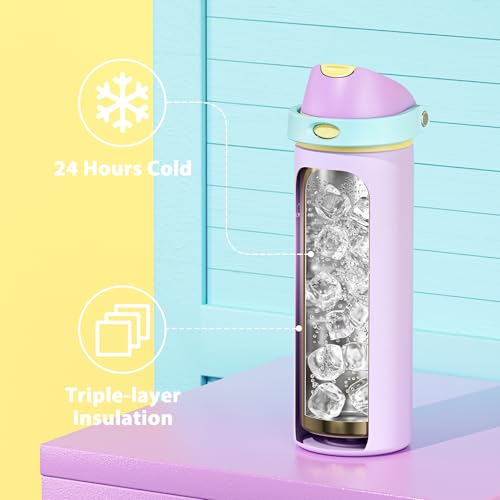 Image of 24 oz Insulated Water Bottle with Straw: Meoky Stainless Steel Metal Water Bottle with 2-in-1 Lid - Leak Proof, Cold for 24 Hours, Fits in Car Cup Holder, BPA-Free for Gym Travel Sports, Mauve