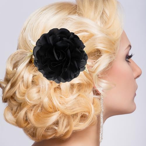 Image of Dainty Fabric Rose & Camellia Flower Oversized Brooch Pins & Hair Clip - Large Lapel Pin, 4.3in /7.5in