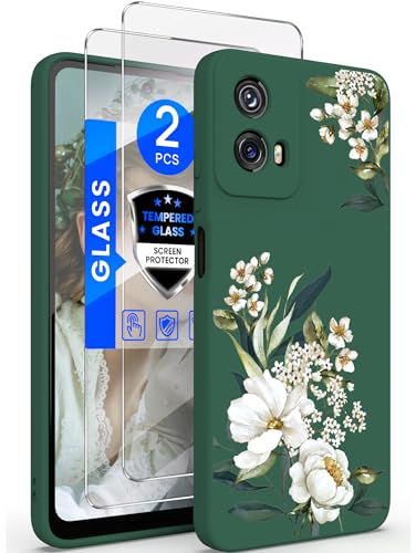 Yucenx for Motorola Moto G 5G 2024 Case, Girls Women Florals Liquid Silicone Phone Case, Shockproof Anti-Scratch Soft Protection Case with 2X Screen Protectors for Moto G 5G 2024 (Midnight Green)