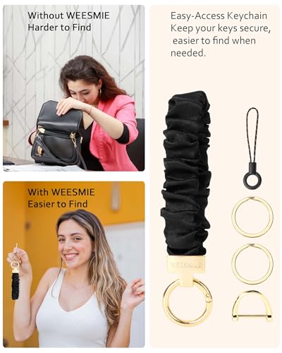 Image of WEESMILE Scrunchie Keychain Wristlet for Car Key Chain with D Key Ring