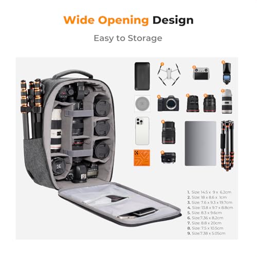 Ficha técnica K&F Concept Mochila para cámara Bolsa impermeable a prueba de golpes con compartimento para portátil de 16 pulgadas Funda rígida para cámara DSLR SLR Mirrorless Gris - Fernando Cortés