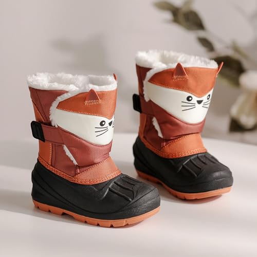 SECHRITE Toddler Kids Snow Boots Winter Boots Waterproof Outdoors Cartoon Animal Pattern Booties for Boys Girls - Toddler/Little Kid2