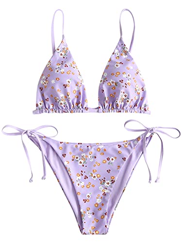 Image of ZAFUL Women's Triangle Bikini Floral String Bikini Set Two Piece Swimsuit Bathing Suits