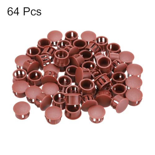 Image of MECCANIXITY 64PCS 14mm(9 /16 inch) Red Brown Plastic Hole Plugs, Flush Type Panel Hole Plugs Insert End Caps for Locking Hole Tubes Furniture Cabinet