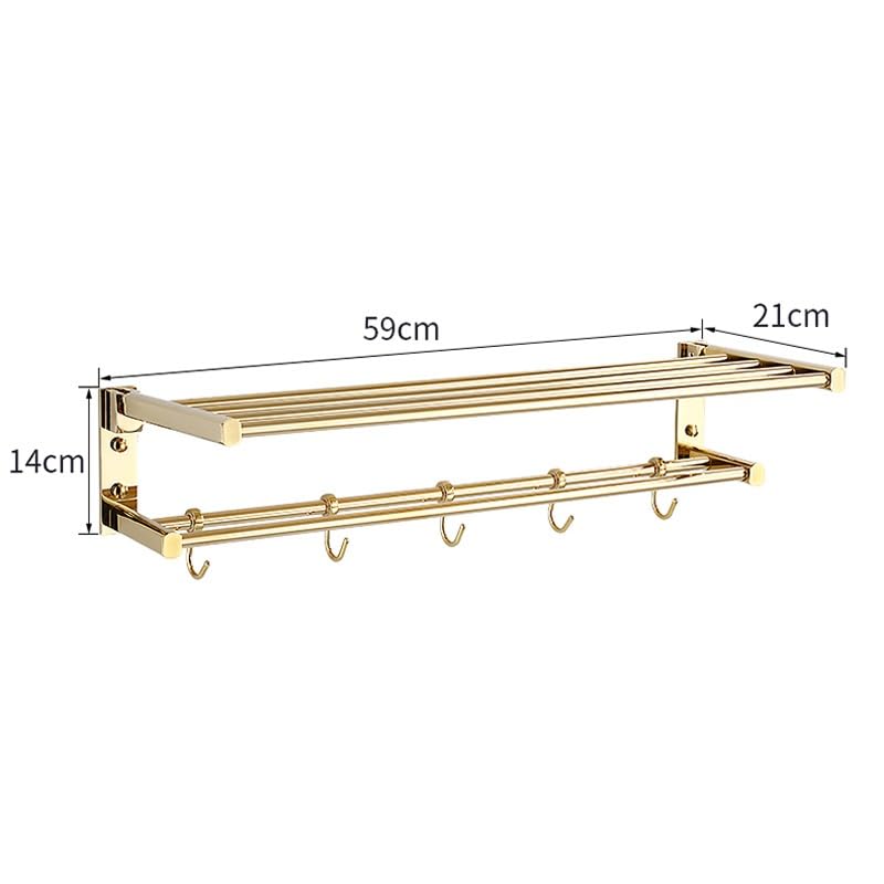 Toallero de cobre de doble capa dorado con repisa plegable para pared de baño 3