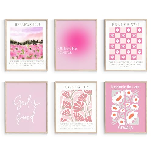 Habseligkeit Unframed Pink Gradient Room Decor, Pink Flower Wall Art Prints, Posters for Girls Dorm Aesthtic, Danish Pastel Wall Decor 8X10in, Set of 6