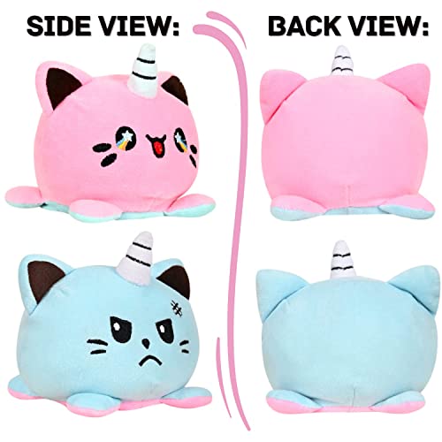 Image of DearJoy Reversible Happy & Sad Cat Soft Toy (Blue and Pink)