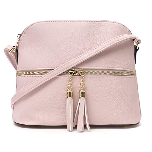 Lightweight Medium Dome Crossbody Bag with Tassel Zipper Pocket Adjustable Strap