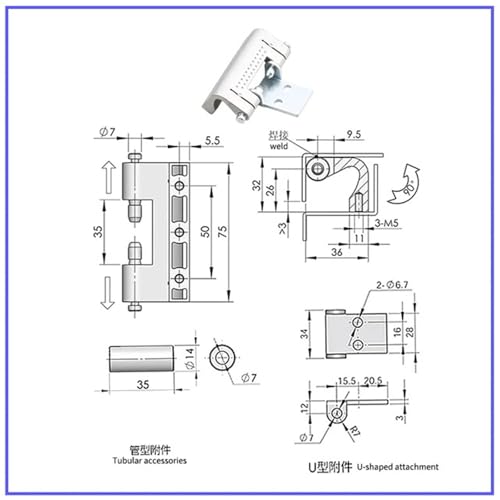 Charnière de soudage avec montage dissimulé en zinc 1pc - 3