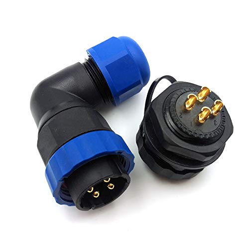 SZJELEN SD20 IP67 4Pin Waterproof Aviation Connector,Panel Mount Elbow Plug and Socket,Electrical Wire Cable Connector (4PIN)