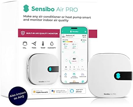 Sensibo Air PRO - Air Conditioner Smart Controller & Air Quality Sensor. Smart Thermostat for Mini Split, Window, Portable AC. Temp & Humidity Sensors. Google, Alexa, Siri & Apple HomeKit Compatible