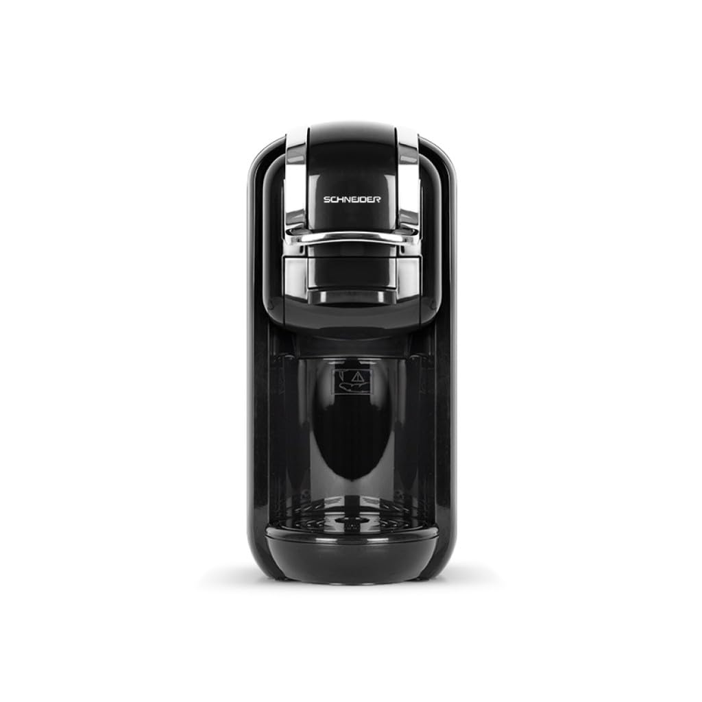 Schneider Ekspres do kawy 4 w 1 – ekspres do kawy na kapsułki do Nespresso, Dolce Gusto i kawy mielonej, saszetek na kawę, system szybkiego parzenia, pompa wysokociśnieniowa 19 bar, tacka ociekowa i