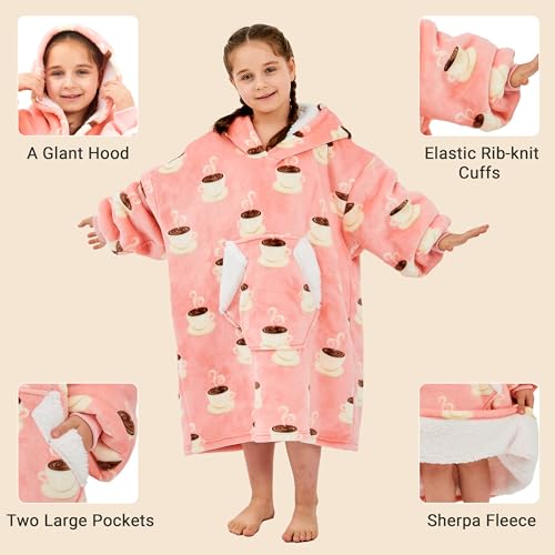 Ramees Wearable Blanket Hoodie For Kids, Sherpa Oversized Sweatshirt Blanket Flannel With Hood Pocket And Sleeves  thumb #4