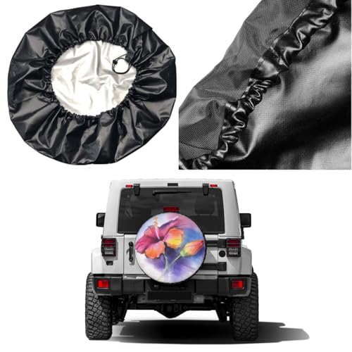 Image of Delerain Spare Tire Cover Colorful Hibiscus Flower Wheel Covers Waterproof Dust-Proof UV Sun Universal Fit for Jeep Trailer RV SUV Truck and Many Vehicle (17 Inch for Diameter 31 inch-33 inch)