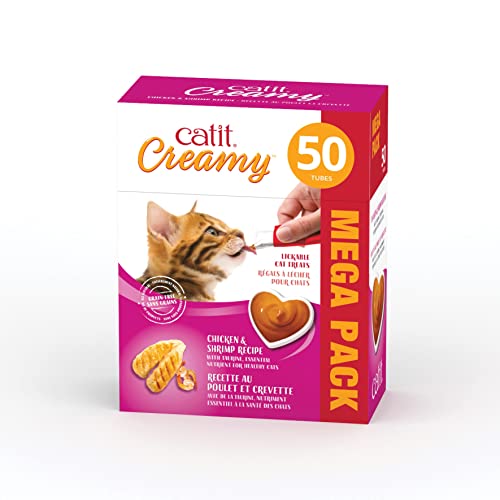 Catit Creamy Lickable Cat Treat, Healthy Cat Treat, Chicken & Shrimp, 50 Pack, 0.5 Ounce (Pack of 50)