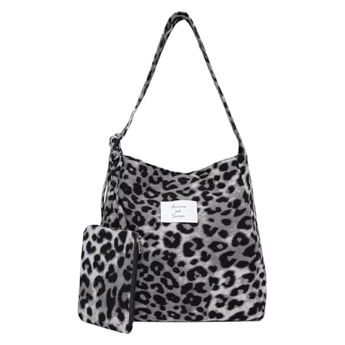 Canvas Tote Bag Leopard Print Messenger Shoulder Bag Large crossbody Zipper bags hobo work bag for Women School