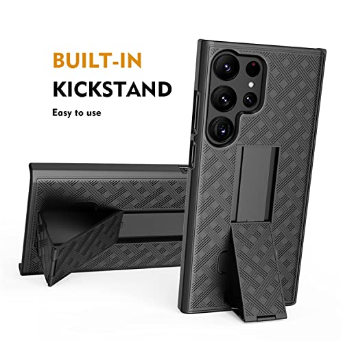 Samsung Galaxy S23 Ultra Case, Hidahe Galaxy S23 Ultra Belt Clip Holster Case Slim Combo Shell With Kickstand Swivel Belt Clip Holster Rugged Protective Cover For S23 Ultra 6.8'' 2023 Release, Black #TOP2
