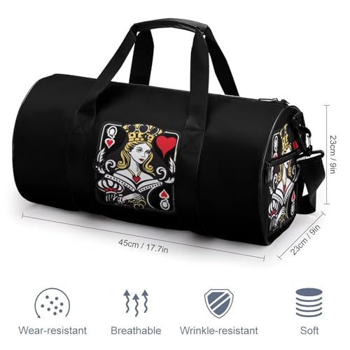 Generic Classic Black Queen of Hearts Gym Bag Lightweight Duffel Bag Workout Bag Overnight Backpack Travel Bags for Men Women, 17.7in/9in/9in, Style2