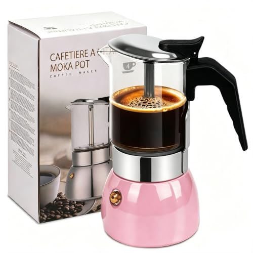 Vaolvpant 4 Cup Glass Clear Moka Pot Thickened 304 Stainless Steel