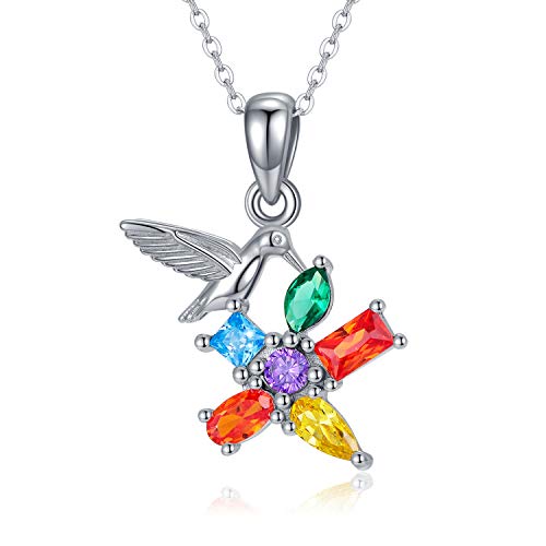 Hummingbird Necklace 925 Sterling Silver Hummingbird Flower Pendant Necklace Jewelry