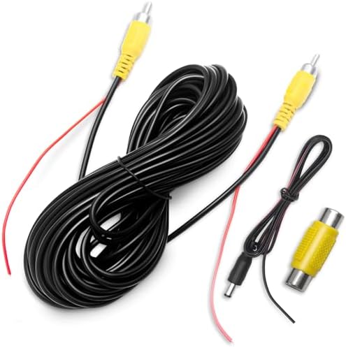 Professional Upgraded Double-Shielded RCA Video Cable for Monitor and Backup Camera Connection (20FT / 6 Meters), AV Extension Cable with RCA Video, Female to Female Coupler and Power Cable