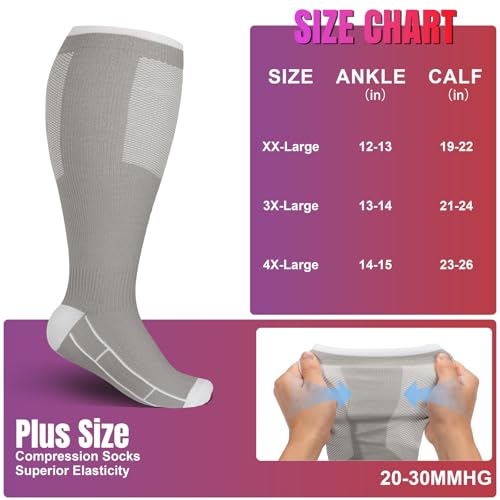 Image of bropite 3 /4 Pairs Plus Size Compression Socks for Women & Men 20-30 mmhg-Extra Wide Calf Support Socks for Medical,Running