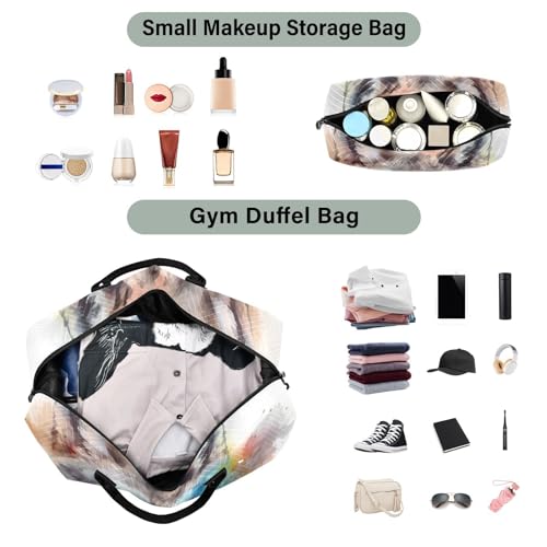 Large Travel Duffel Bag, Doodle Face Wolf Watercolor Sport Tote Gym Bag, Shoulder Weekender Overnight Bag for Women Men, Carry On Luggage with Toiletry Bag4