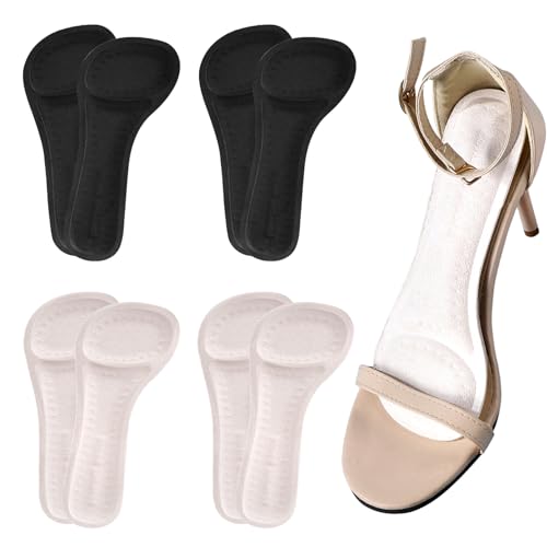 Image of XINIFOOT High Heel Inserts for Women, 3 /4 Length Women Thin Shoe Insoles for High Heels, Pumps, Open Toes, Flats, and Sandals, Anti-Slip Gel Cushions for Pain Relief (4 Pairs, Black+Beige)