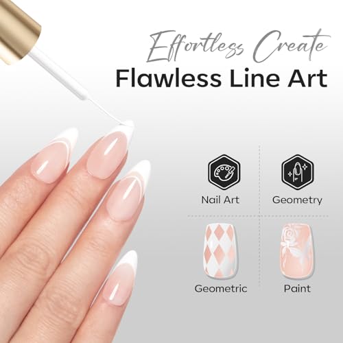 Image of modelones White French Tip Liner Gel Polish 15ml with Precision Brush | High-Pigment Color Nail Art Gel Paint Crisp Swirl Fine Line Design Beginner Friendly Long Lasting Soak Off U V Cure Manicure