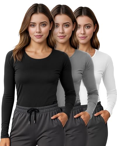 NY Threads 3 Pack Nurse Underscrub Long Sleeve Women Slim fit Under Scrub Shirt, X-Large,...