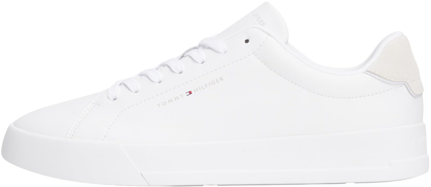 Tommy Hilfiger Men’s Detail Essential Leather Court Trainers, White (White), 11