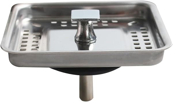 Square for Stainless Steel Sink Strainer 85x85mm, Perforated Drain Cover with Post Kitchen Waste Filter, Silver
