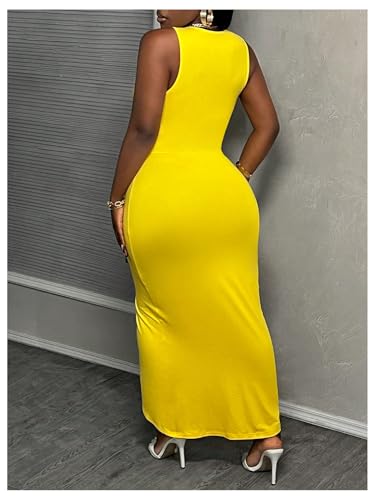 SweatyRocks Women's Twist Cut Out Dress Sleeveless Ruched Crew Neck Bodycon Maxi Dresses2