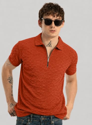 Image of Preneum Men's Solid Polycotton T-Shirt | Collared Neck | Half Sleeve | Regular Fit | Everyday Casual Wear (Available in Plus Sizes)