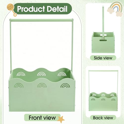 Image of Suzile Baby Shower Basket Wooden Crate Closet Storage with Handle Baby Registry Hamper Pregnancy Gift for New Parent(Rainbow,Sage Green)